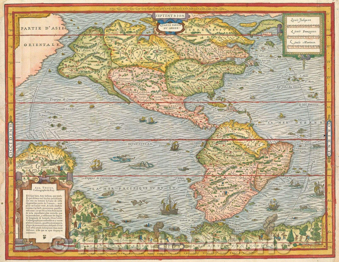 Historic Map : Quatre Partie du Monde, 1575 , Vintage Wall Art