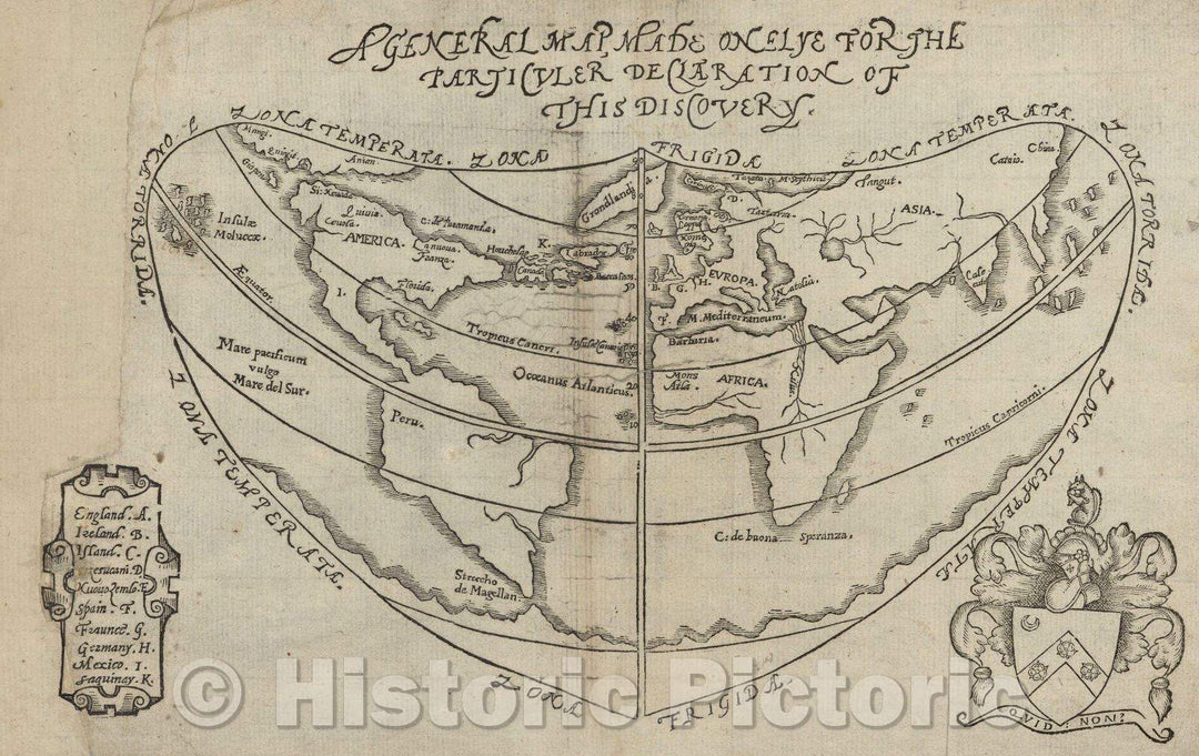 Historic Map : A General Map, Made Onelye for the Particuler Declaration of this Discovery, 1576 , Vintage Wall Art