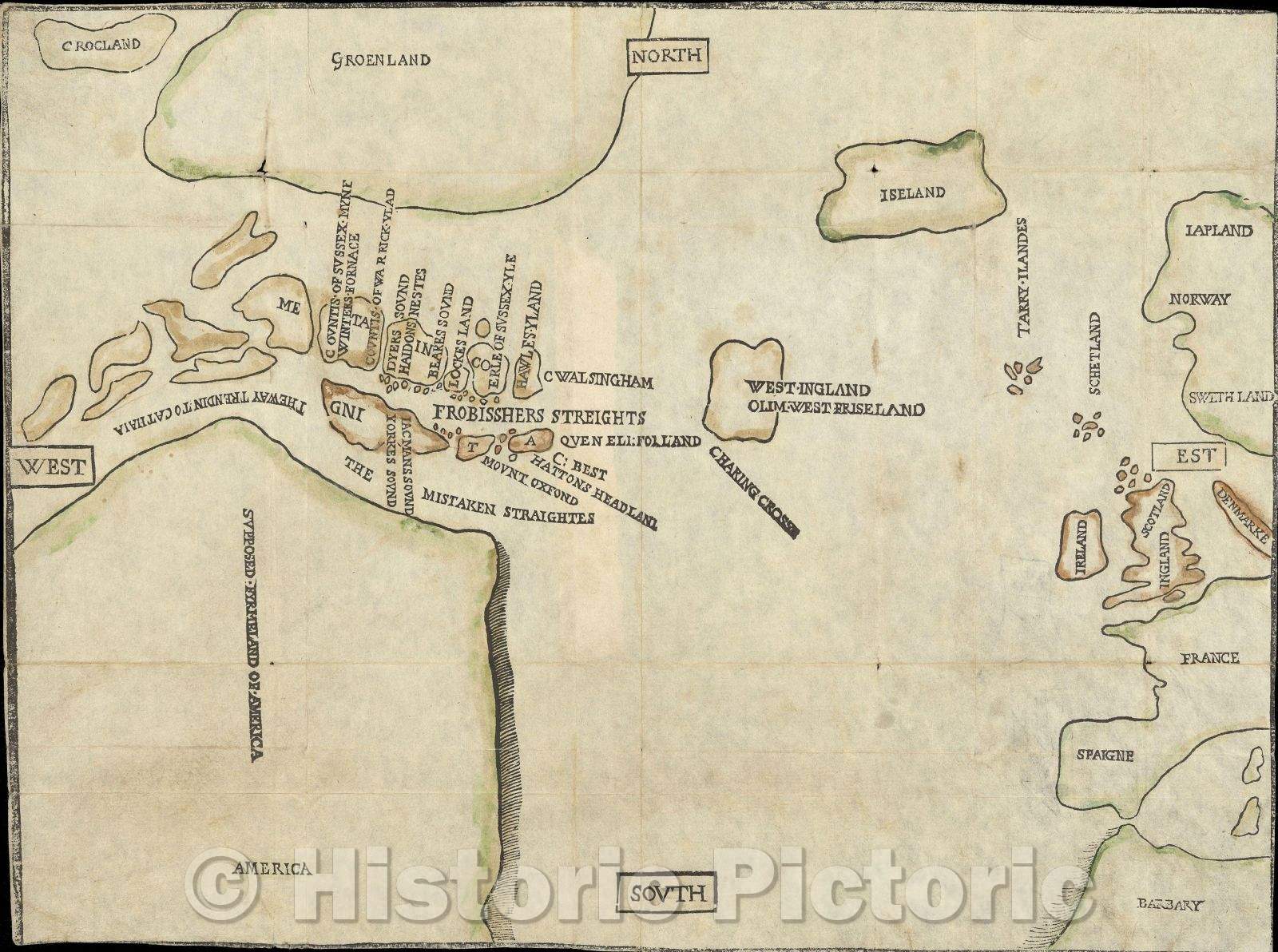 Historic Map : Untitled map of Arctic -NW Passage, 1578 , Vintage Wall Art