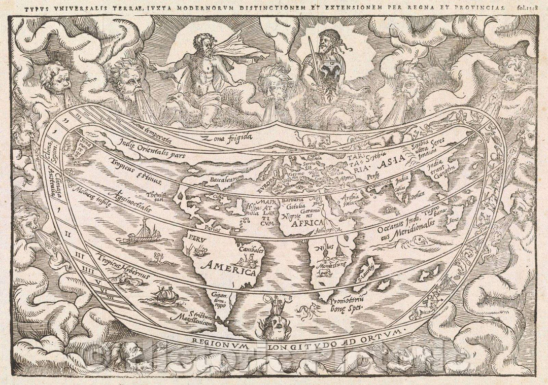 Historic Map : Typus Universalis Terrae juxta Modernorum Distinctionem et Extensionem per Regna et Provincias., 1583 , Vintage Wall Art