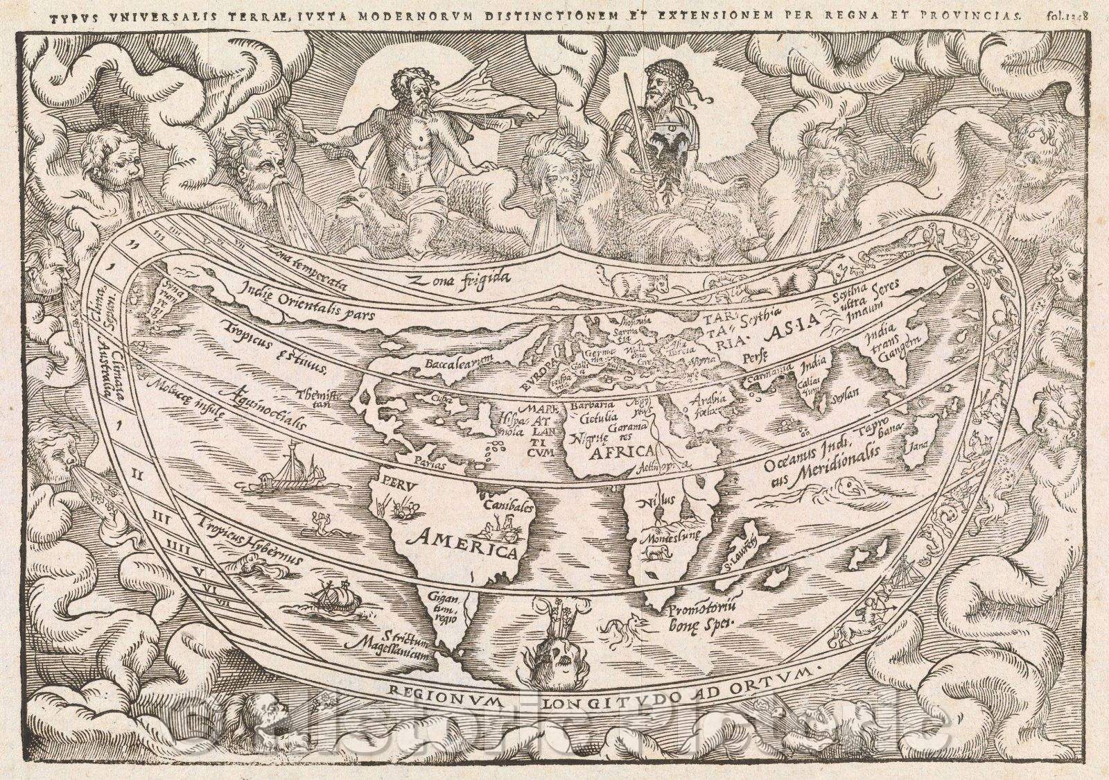 Historic Map : Typus Universalis Terrae juxta Modernorum Distinctionem et Extensionem per Regna et Provincias., 1583 , Vintage Wall Art
