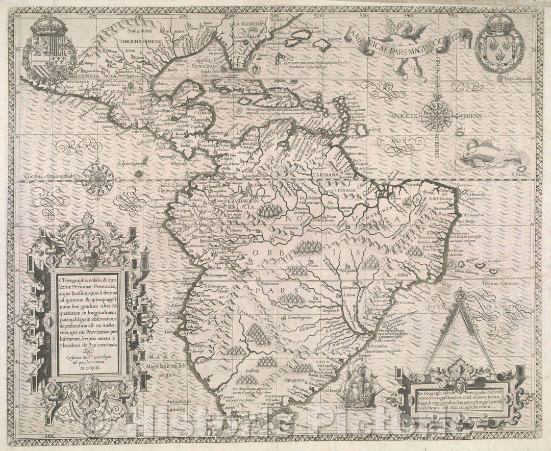 Historic Map : Americae Pars Magis Cognita, 1592 , Vintage Wall Art