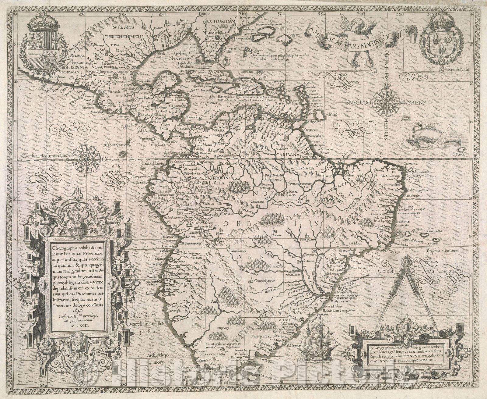 Historic Map : Americae Pars Magis Cognita, 1592 , Vintage Wall Art