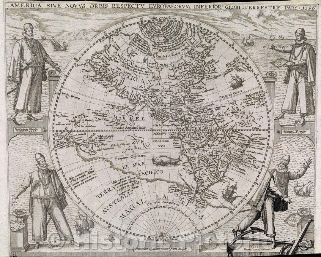 Historic Map : America Sive Novus Orbis Respectu Europaeorum Inferior Globi Terrestri Pars., 1596 , Vintage Wall Art