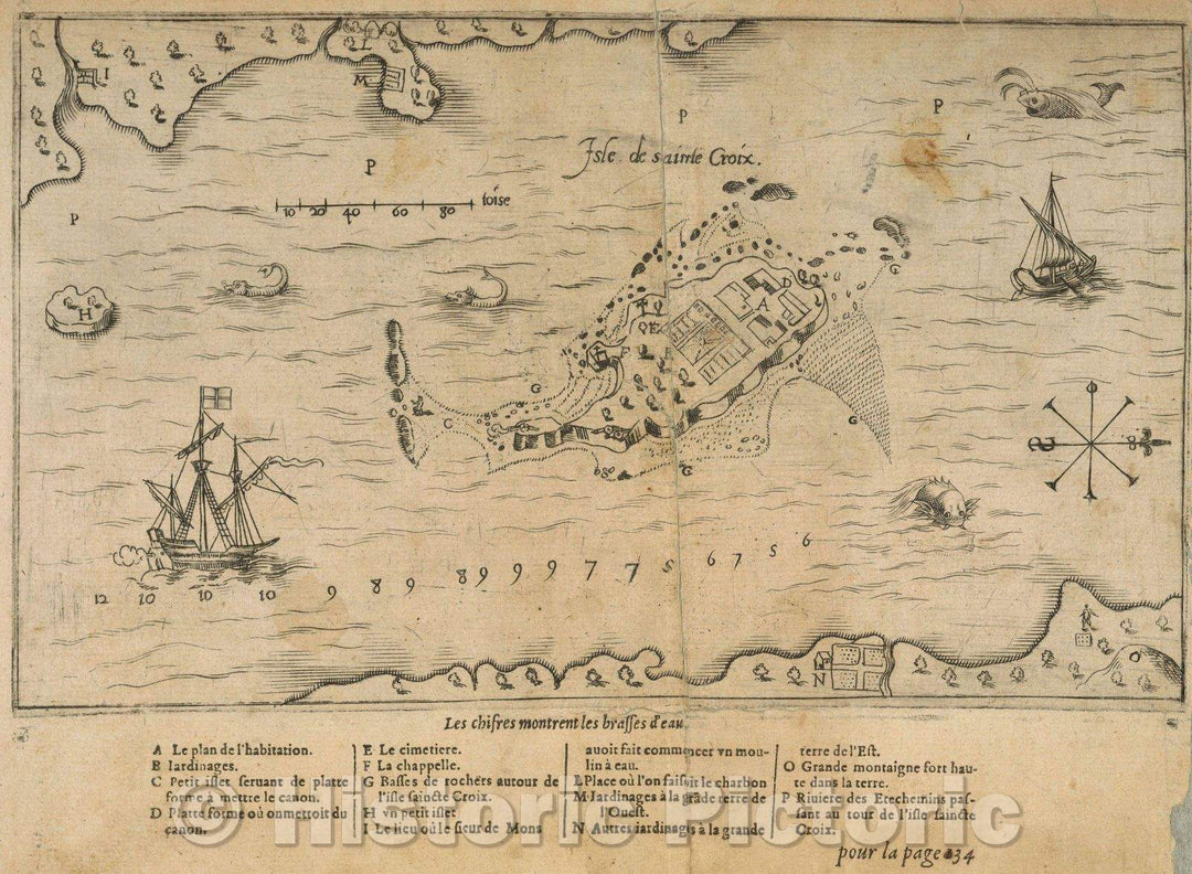 Historic Map : Isle de sainte Croix, 1613 , Vintage Wall Art