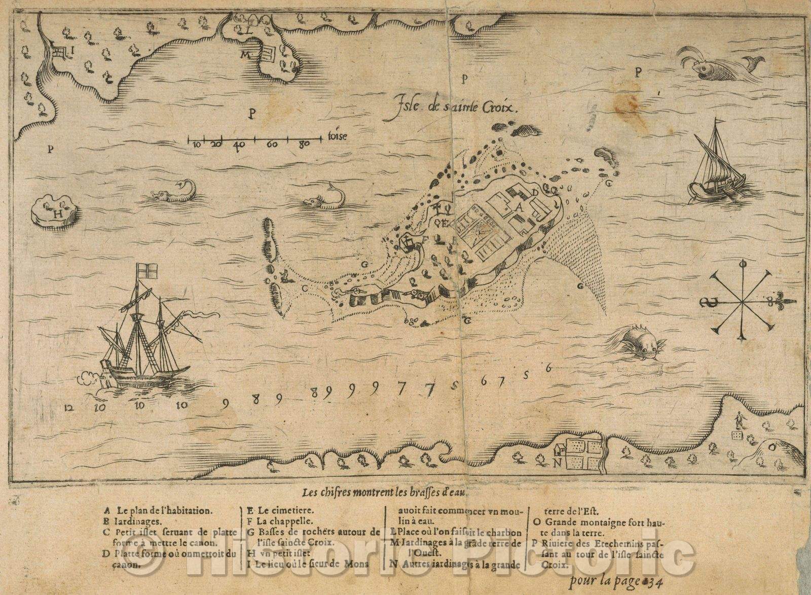 Historic Map : Isle de sainte Croix, 1613 , Vintage Wall Art