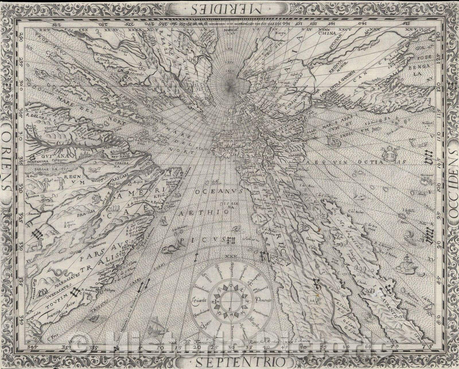 Historic Map : Ritter's sundial map, 1640 , Vintage Wall Art