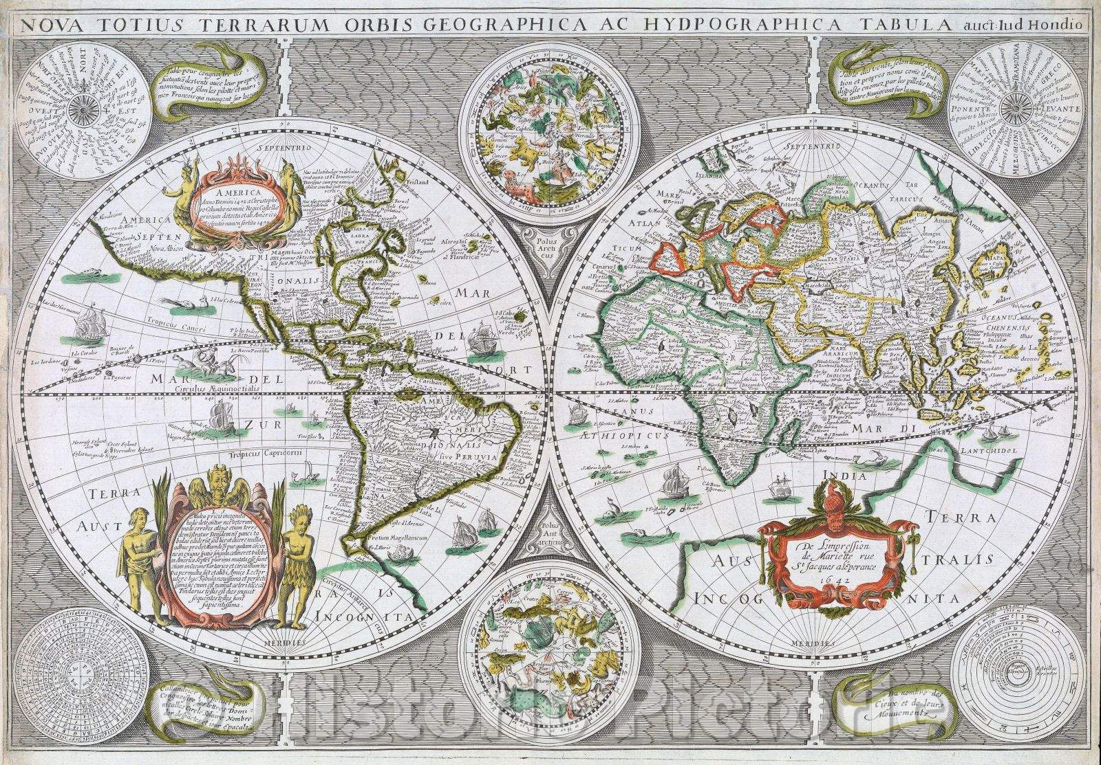 Historic Map : Nova Totius Terrarum Orbis Geographica ac Hydrographica Tabula Auct- Iud Hondio, 1642 , Vintage Wall Art