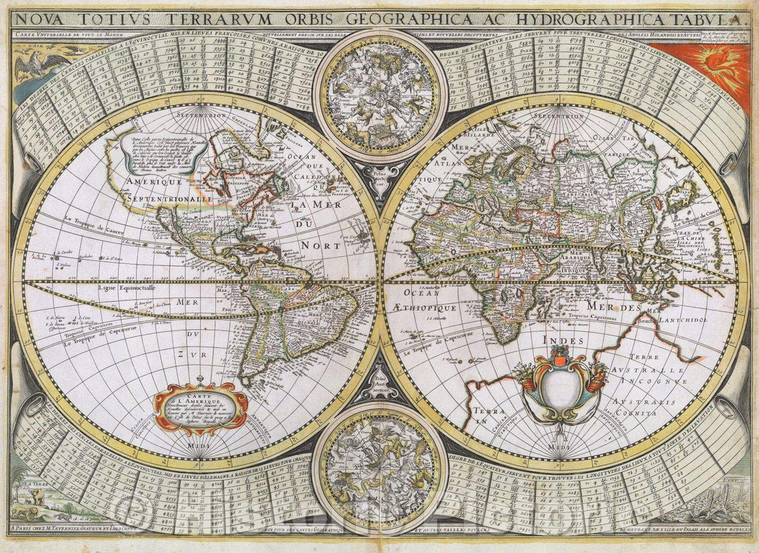Historic Map : Nova Totius Terrarum Orbis Geographica ac Hydrographica Tabula, 1643 , Vintage Wall Art