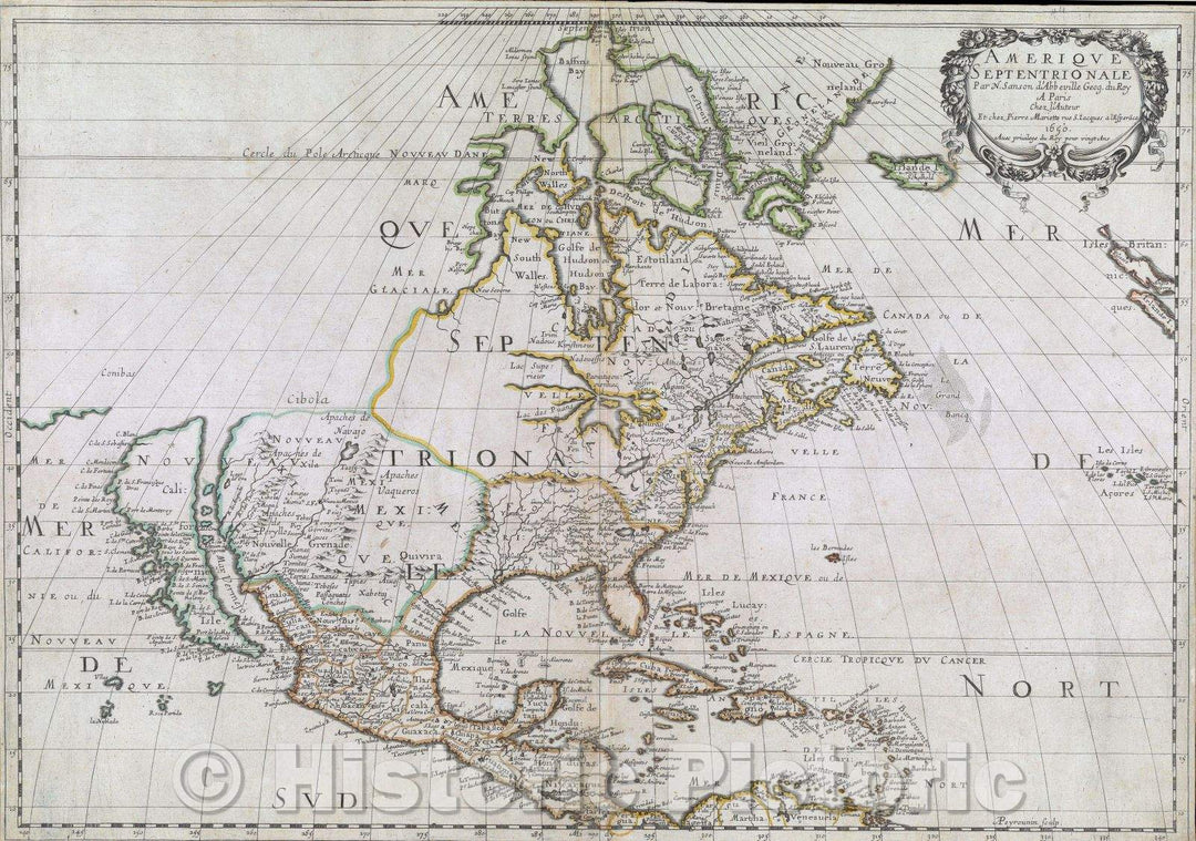 Historic Map : Amerique Septentrionale, 1650 , Vintage Wall Art , v2