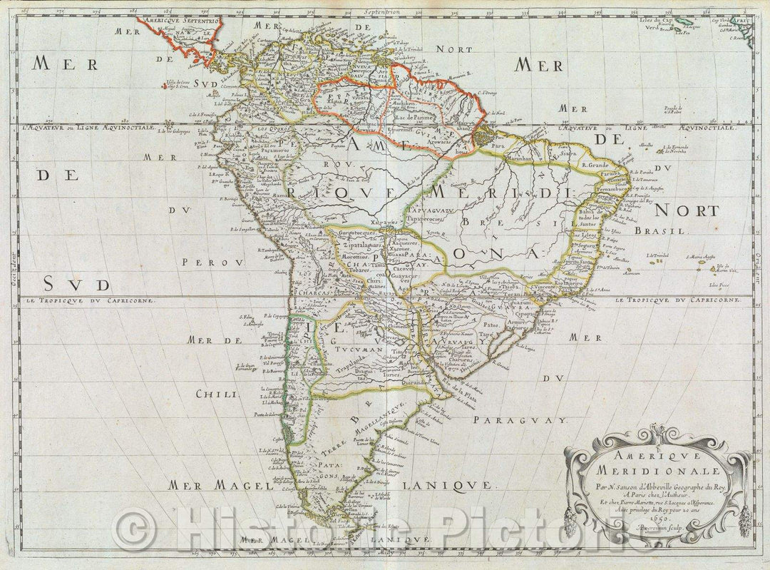 Historic Map : Amerique Meridionale, 1650 , Vintage Wall Art