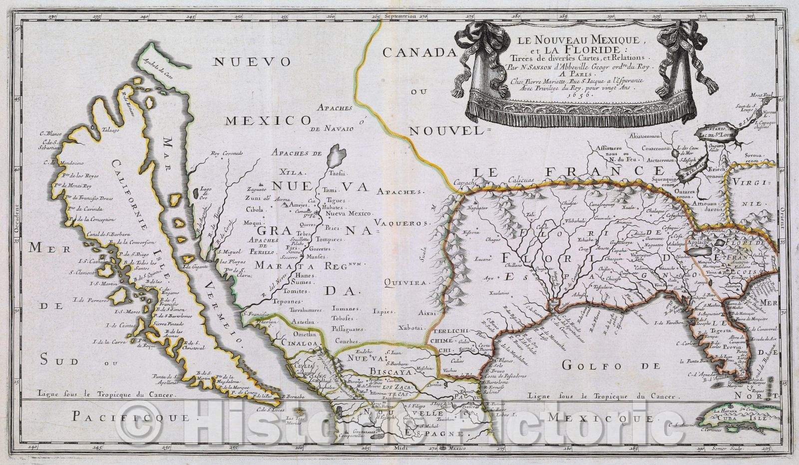 Historic Map : Le Nouveau Mexique et la Floride: Tirees de diverses Cartes, et Relations. Par N. Sanson d'Abbeville Geogr odre du Roy., 1656 , Vintage Wall Art