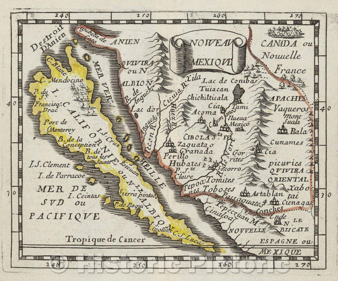Historic Map : Nouveau Mexique, 1670 , Vintage Wall Art