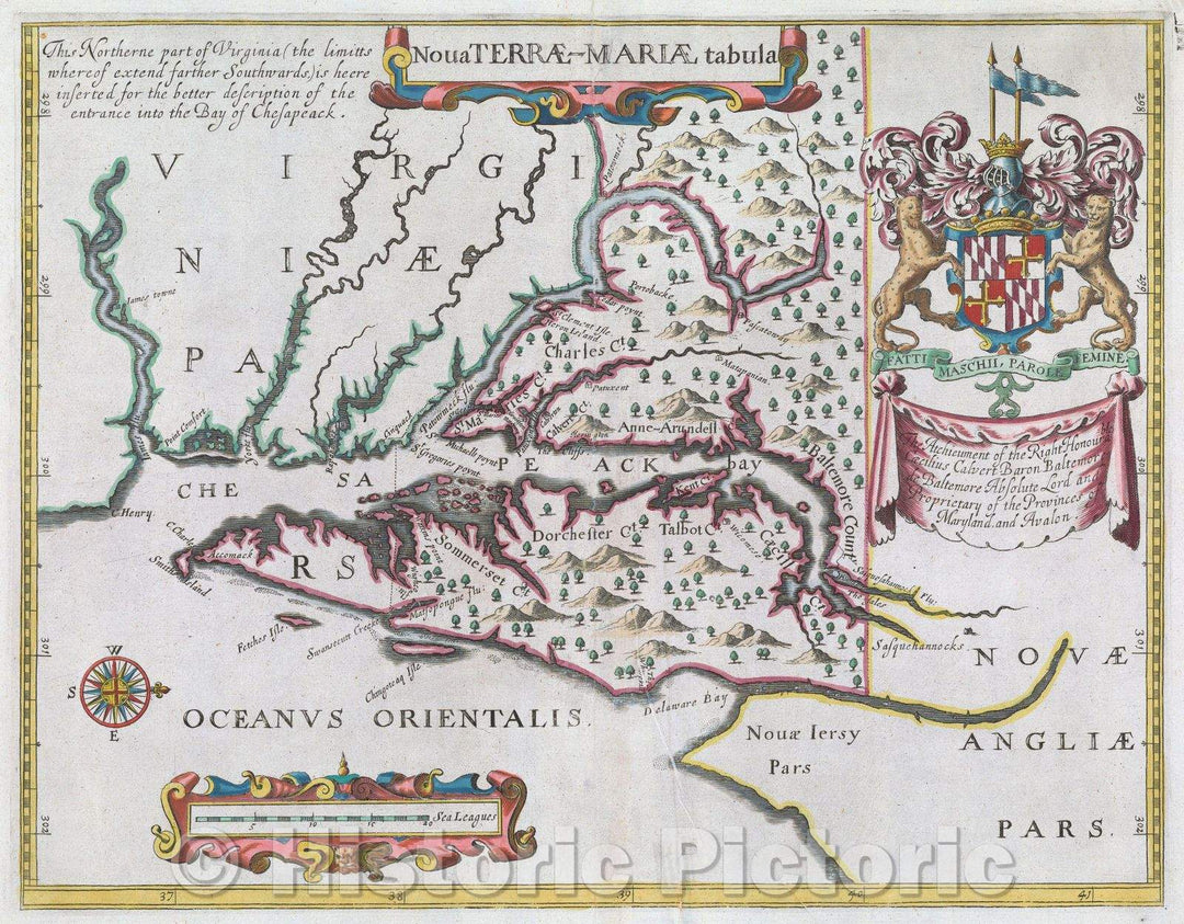 Historic Map : Noua Terrae-Mariae Tabula, 1671 , Vintage Wall Art