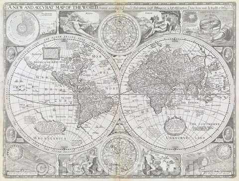 Historic Map : A New and Accurat Map of the World drawne according to ye truest Descriptions latest Discoveries and best Observations that have beene made by English, 1676 , Vintage Wall Art