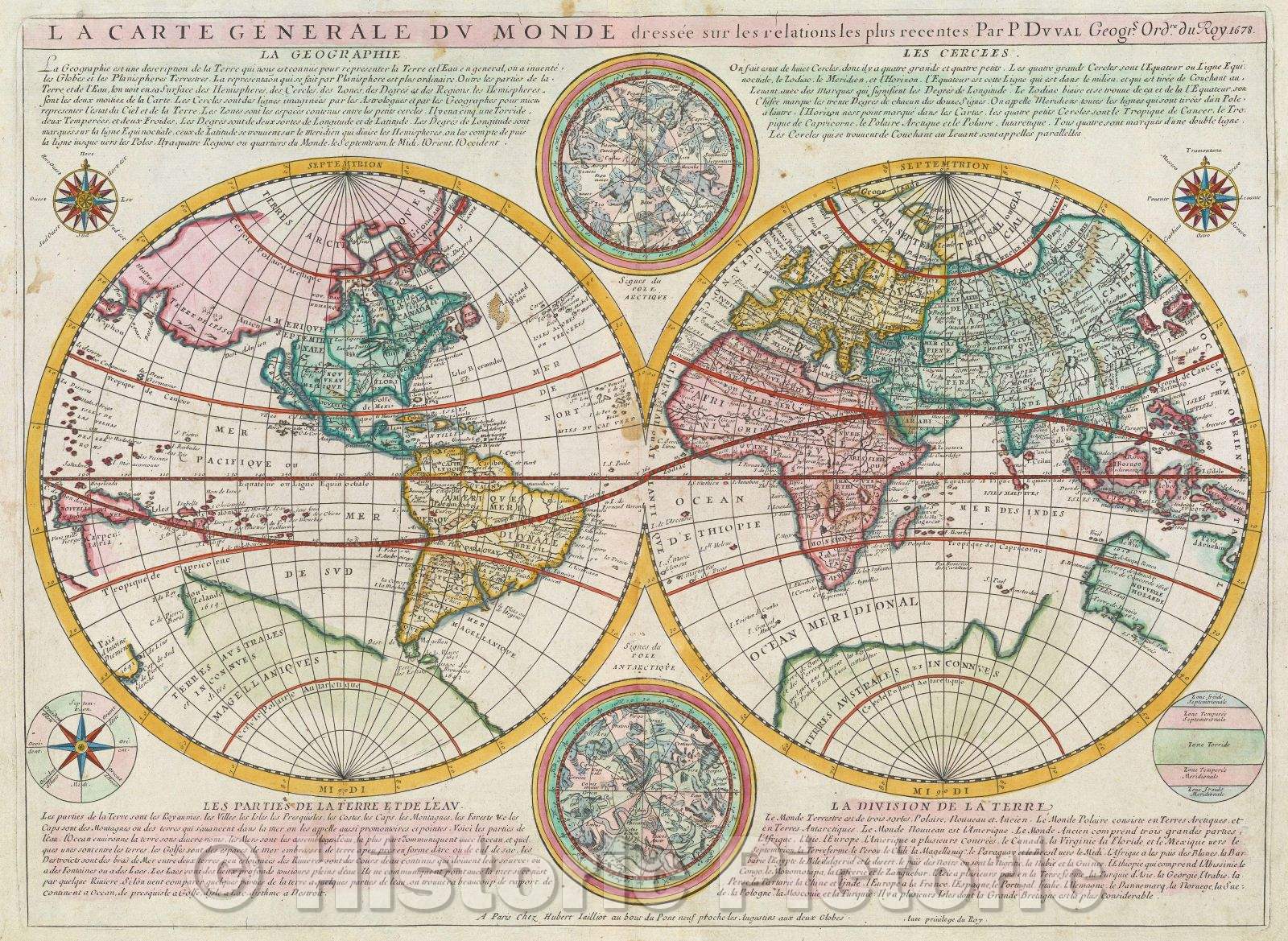 Historic Map : La Carte General du Monde dresse sur les relations les plus recentes par P. Du Val Geogr. Ordre, du Roy 1678., 1678 , Vintage Wall Art