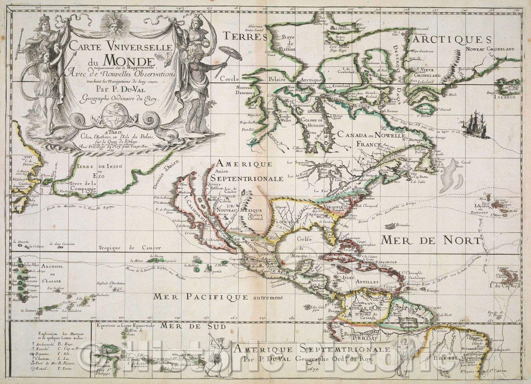 Historic Map : Carte Universelle du Monde vulgairement dite la Mappemonde Avec de Nouvelles Observations touchant les Navigations, 1679 , Vintage Wall Art