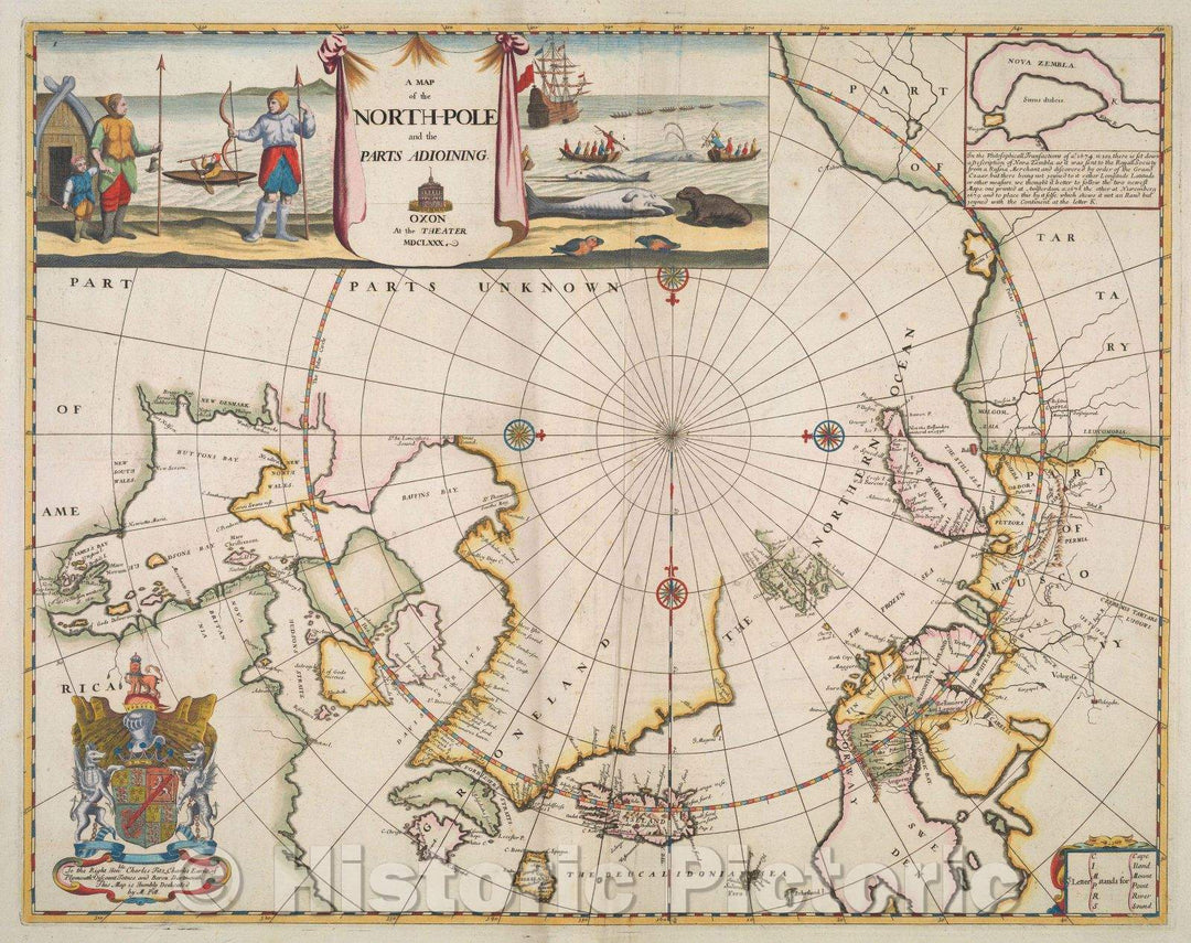 Historic Map : A Map of the North-Pole and the Parts Adjoning; Oxon At the Theater MDCLXXX, 1680 , Vintage Wall Art