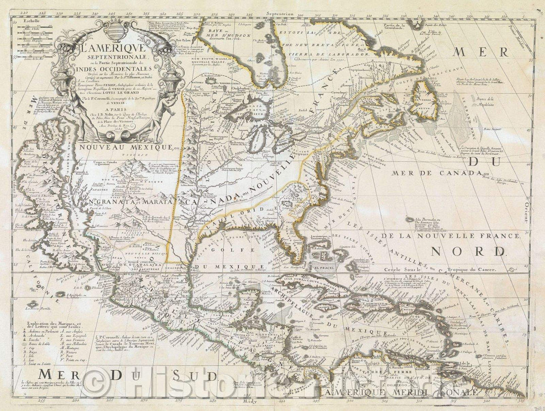 Historic Map : L'Amerique Septentrionale, ou la Partie Septentrionale des Indes Occidentales, dressee sur les Memoires les plus Nouveaux Corrigee et augmentee, 1689 , Vintage Wall Art