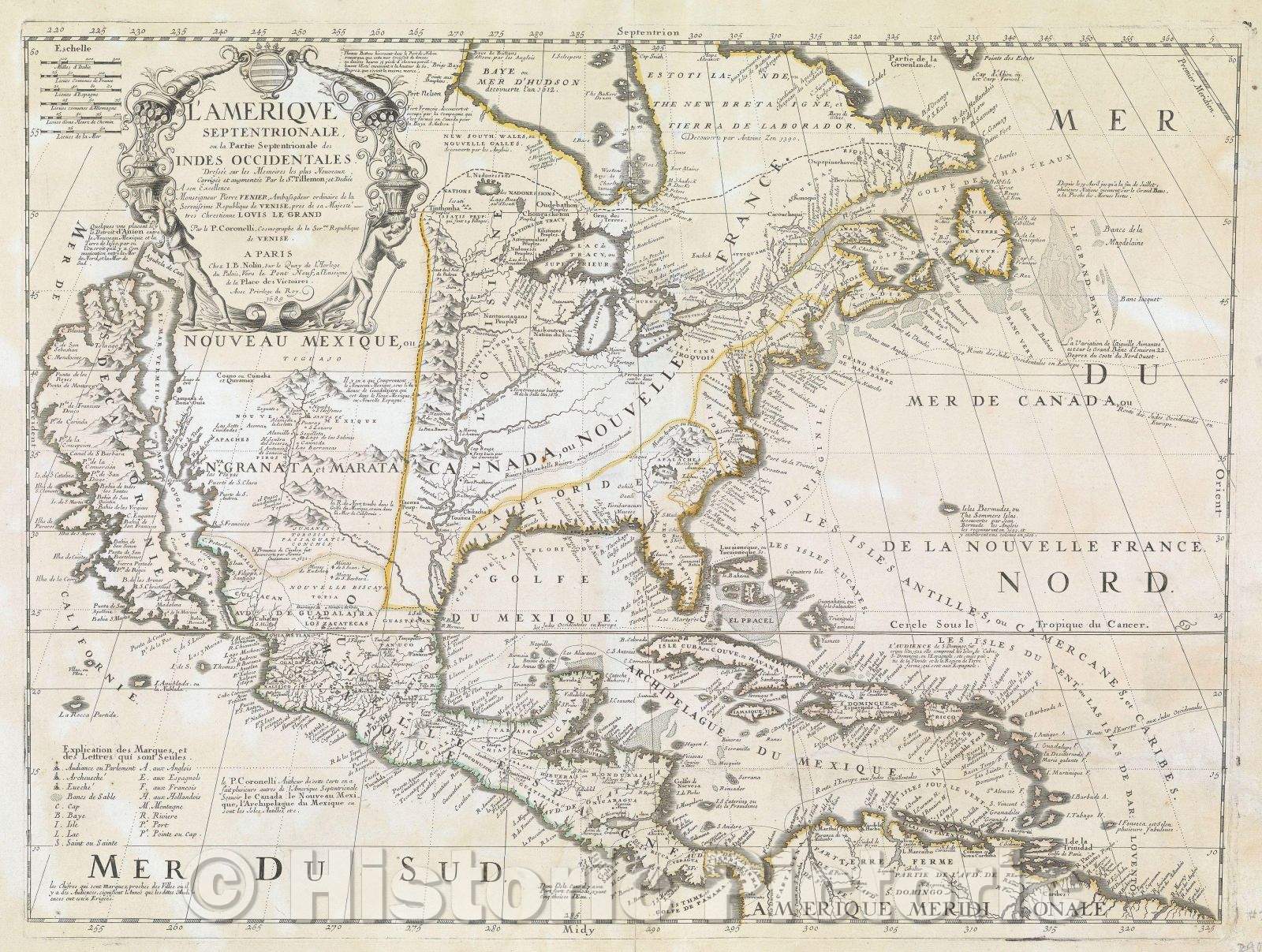 Historic Map : L'Amerique Septentrionale, ou la Partie Septentrionale des Indes Occidentales, dressee sur les Memoires les plus Nouveaux Corrigee et augmentee, 1689 , Vintage Wall Art