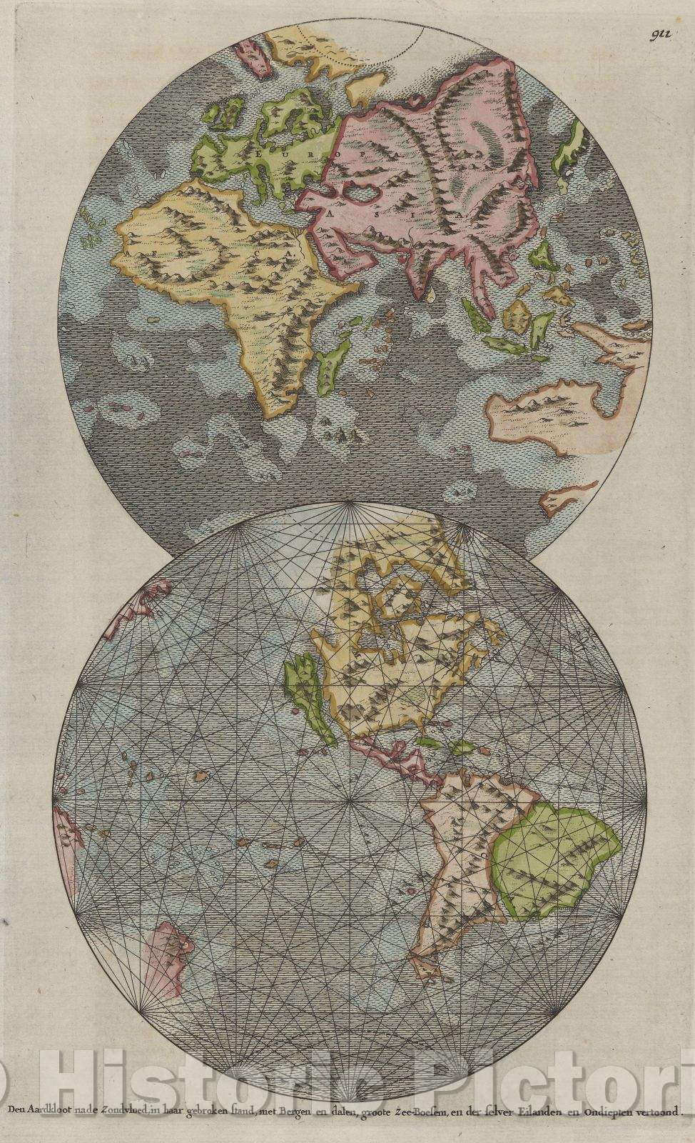 Historic Map : Den Aardklot nade Zonduloed in haar gebroken stand, met Bergen en dalen, groote zee-Boesem, en der selver Eilanden en Ondiepten vertoond, 1690 , Vintage Wall Art
