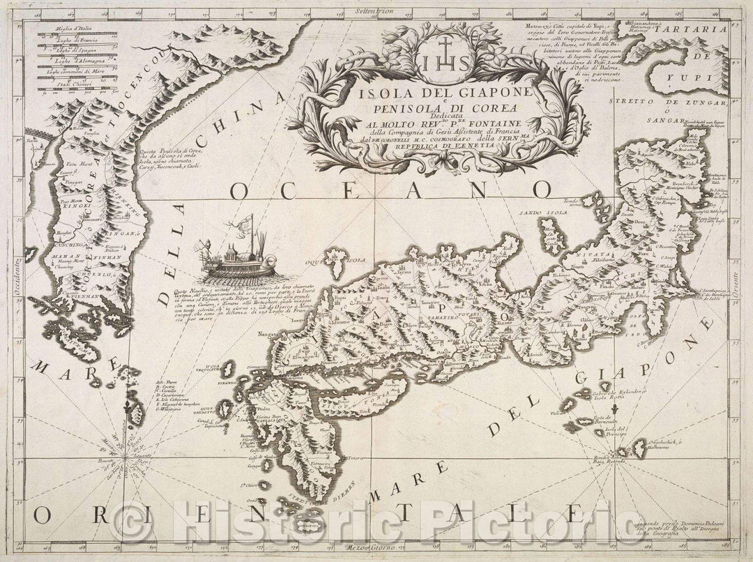 Historic Map : Isola de Giapone e Penisola do Corea. Dedicata Al Molto Revdo Pre Fontaine della Compagnia di Gesu Assistente di Francia, c. 1692 , Vintage Wall Art