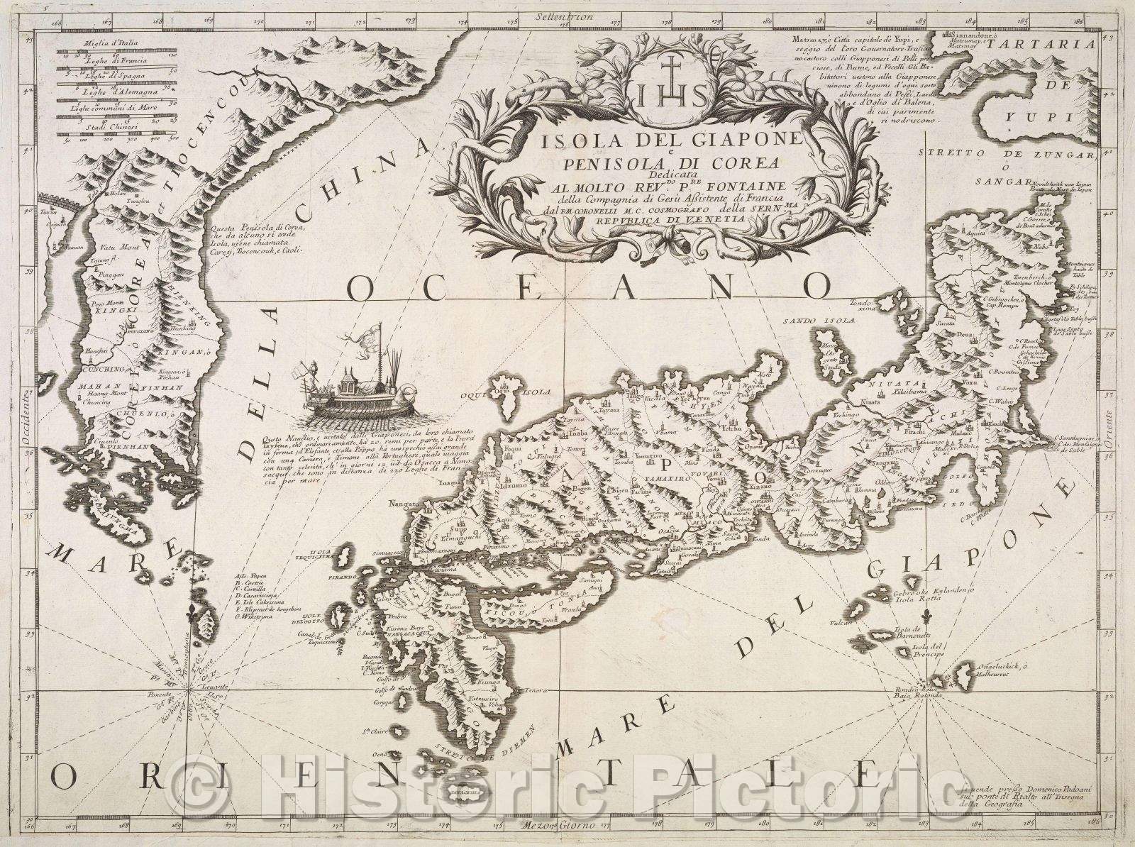 Historic Map : Isola de Giapone e Penisola do Corea. Dedicata Al Molto Revdo Pre Fontaine della Compagnia di Gesu Assistente di Francia, c. 1692 , Vintage Wall Art