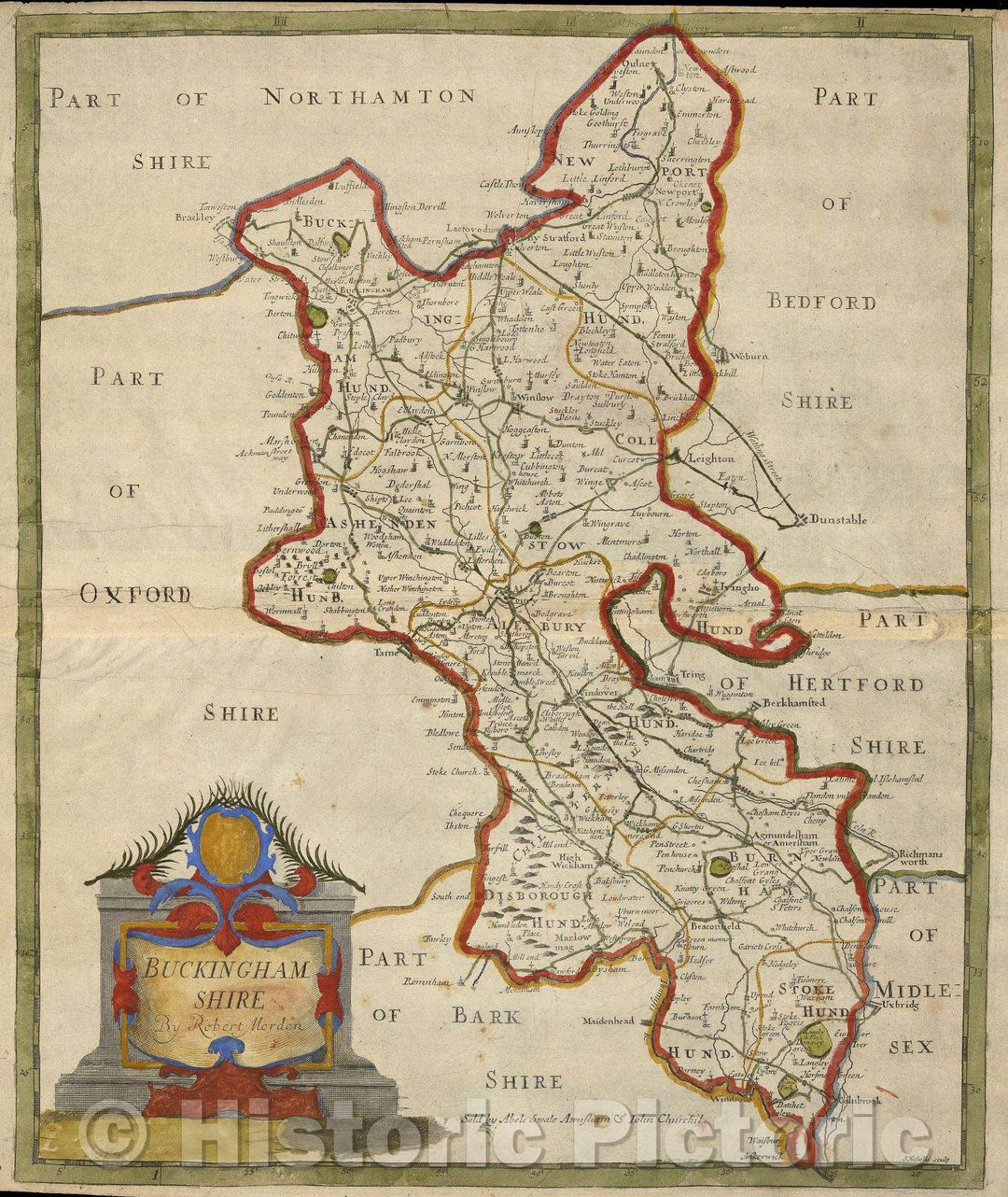 Historic Map : Buckingham Shire, 1695 , Vintage Wall Art