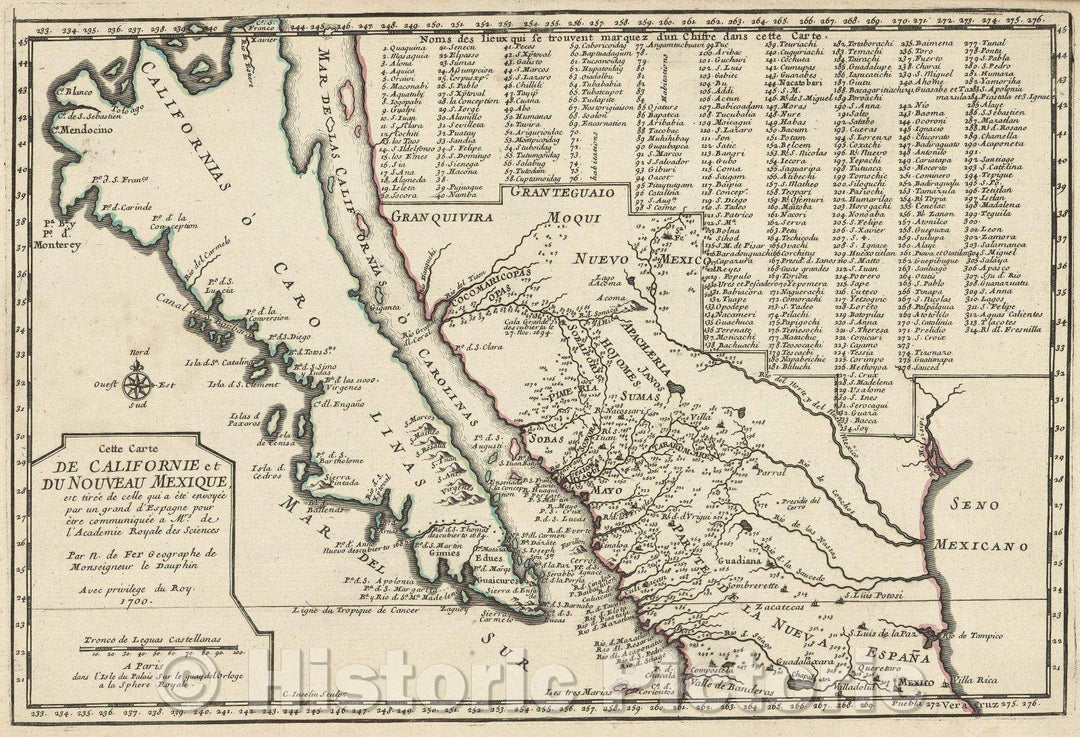 Historic Map : Cette Carte de Californie et du Nouveau Mexique est tiree de celle qui a ete envoyee par un grand d'Espagne pour etre communiquee a Mrs. de l'Academie, 1700 , Vintage Wall Art