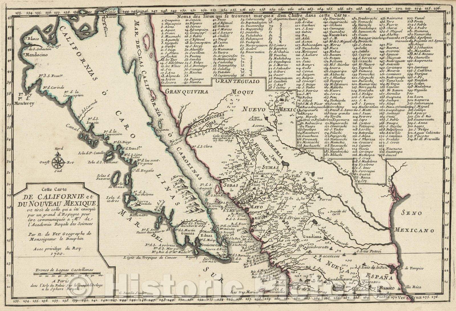 Historic Map : Cette Carte de Californie et du Nouveau Mexique est tiree de celle qui a ete envoyee par un grand d'Espagne pour etre communiquee a Mrs. de l'Academie, 1700 , Vintage Wall Art