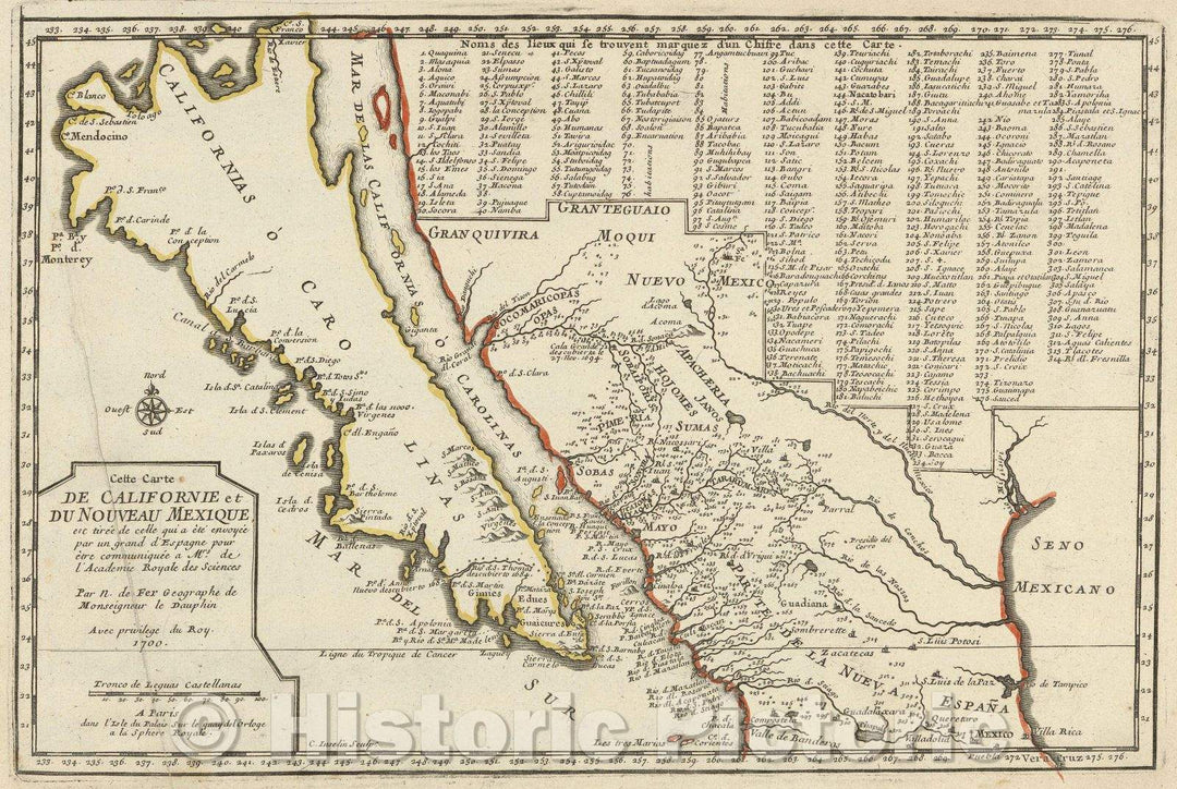 Historic Map : Cette carte de Californie et du Nouveau Mexique  est tiree de celle qui a ete envoyee par un grand d'Espagne pour etre communiquee, 1700 , Vintage Wall Art