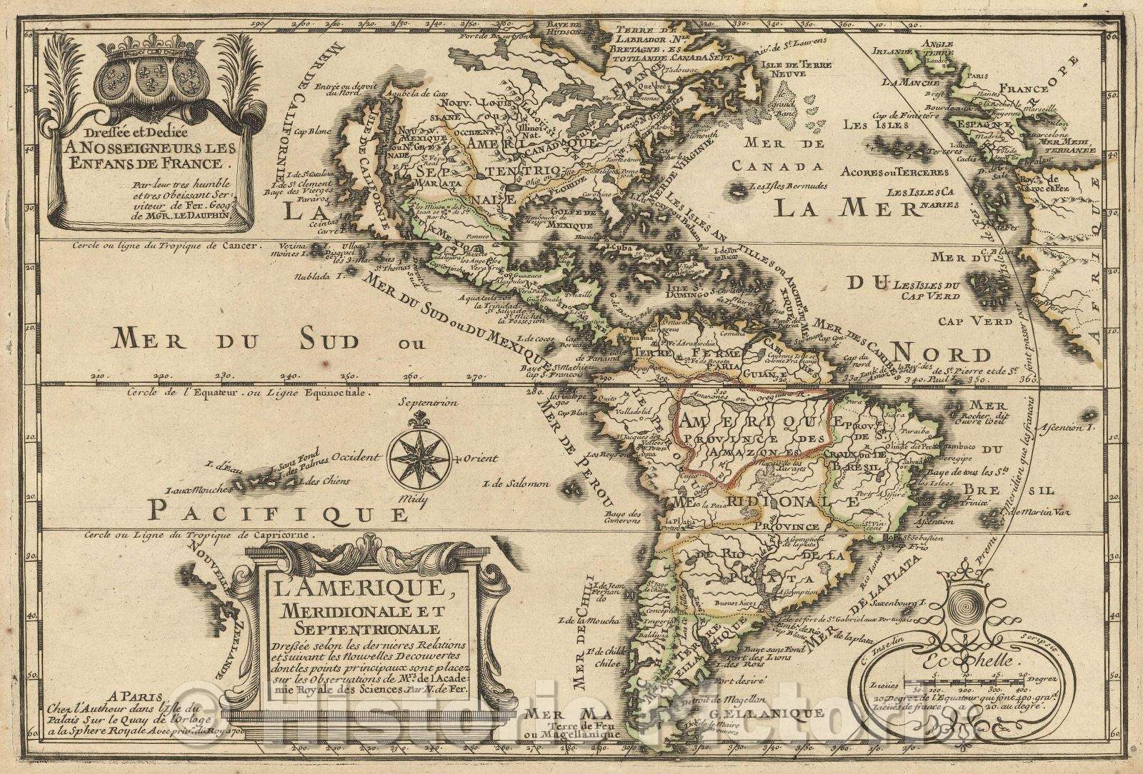 Historic Map : L'Amerique, Meridionale et Septentrionale Dressee selon les dernieres Relations e suivant les Nouvelles Decouvertes dont les points principaux, 1700 , Vintage Wall Art