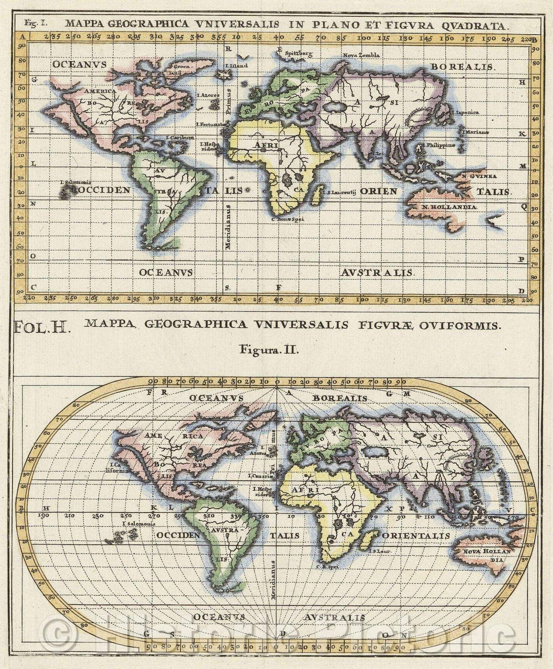 Historic Map : Mappa Geographica Universalis in Plano et Figura Quadrata Mappa Geographica Universalis Figurae Oviformis, 1700 , Vintage Wall Art