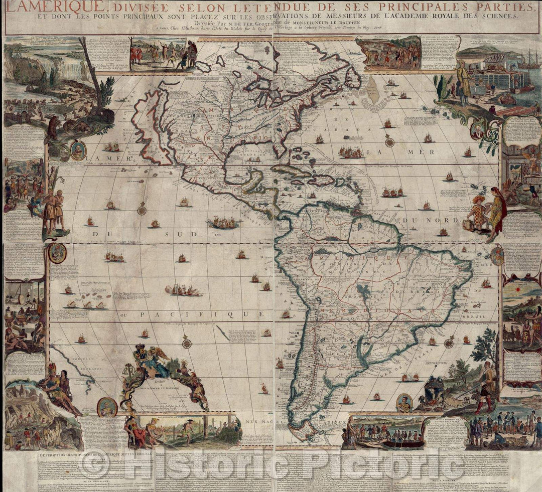 Historic Map : L'Amerique, divisee selon l'etendue de ses Principales Parties, et dont les Points Principaux sont placez sur les Observations de Messieurs, c. 1702 , Vintage Wall Art