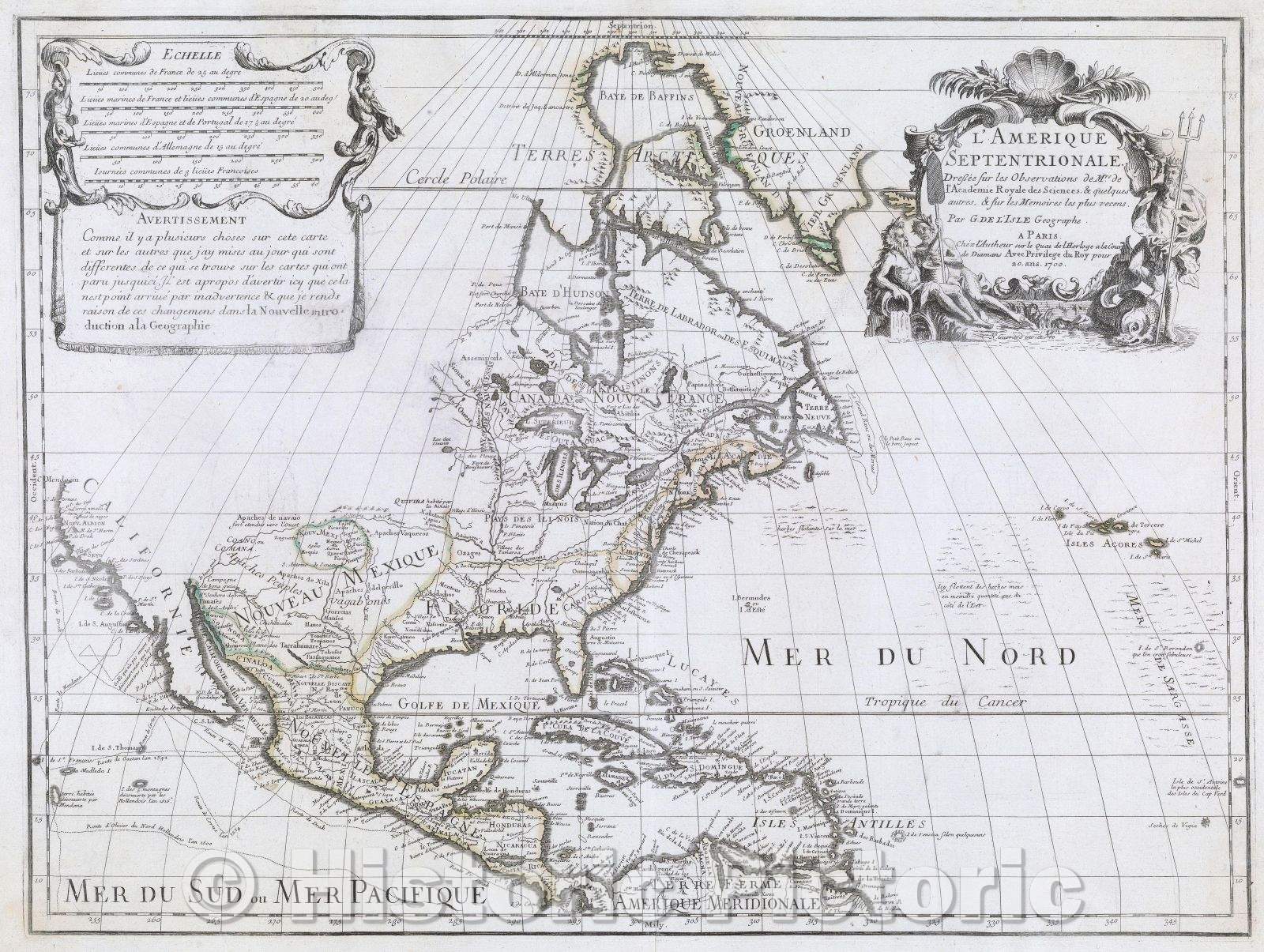 Historic Map : L'Amerique Septentrionale Dressee sur les Observations de M. rs de L' Academie Royale des Sciences, 1707 , Vintage Wall Art