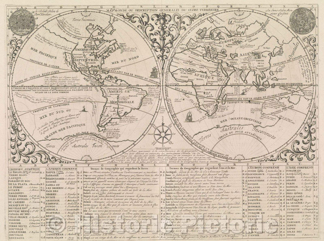 Historic Map : Mappe Monde ou Description Generale du Globe Terrestre, 1708 , Vintage Wall Art