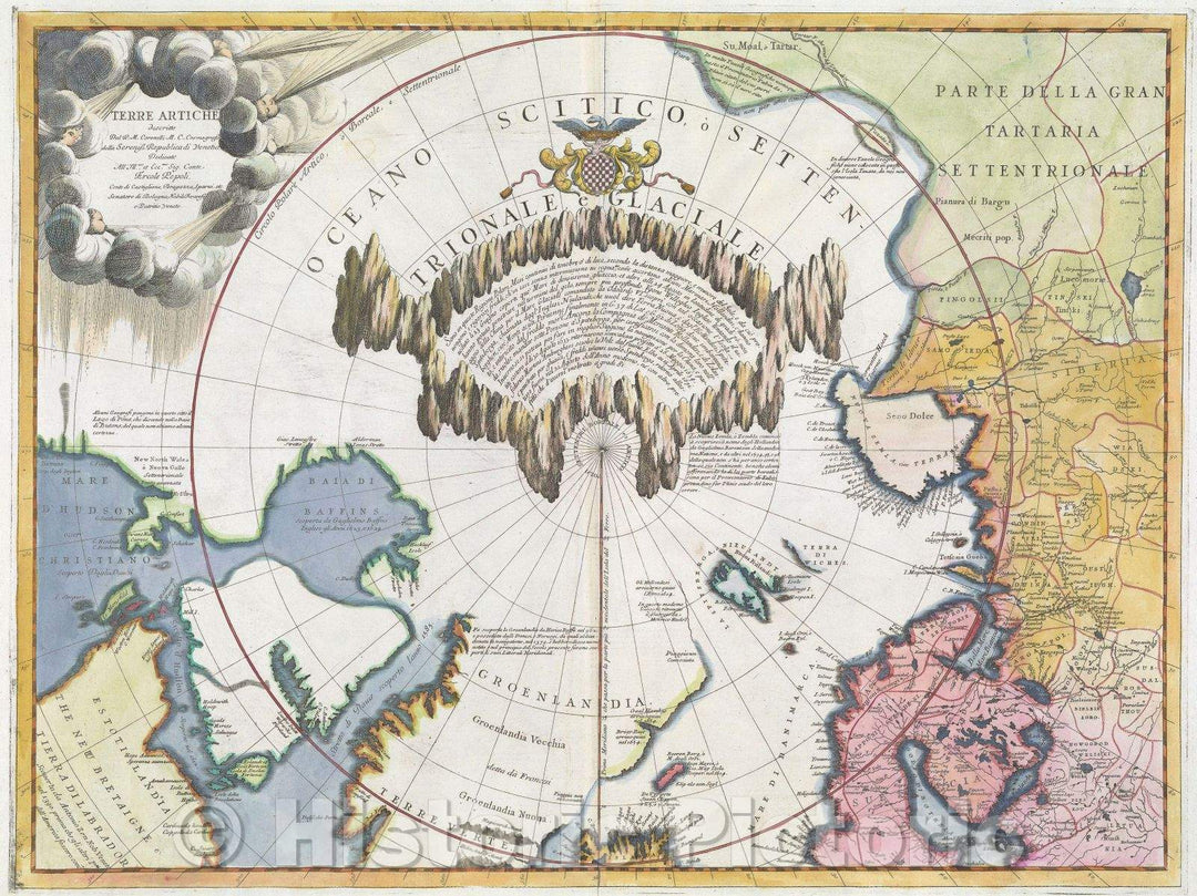 Historic Map : Terre Artiche descritte dal P.M. Coronelli M. C., Cosmografo della Sereniss Republica di Venetia..., c. 1701 , Vintage Wall Art