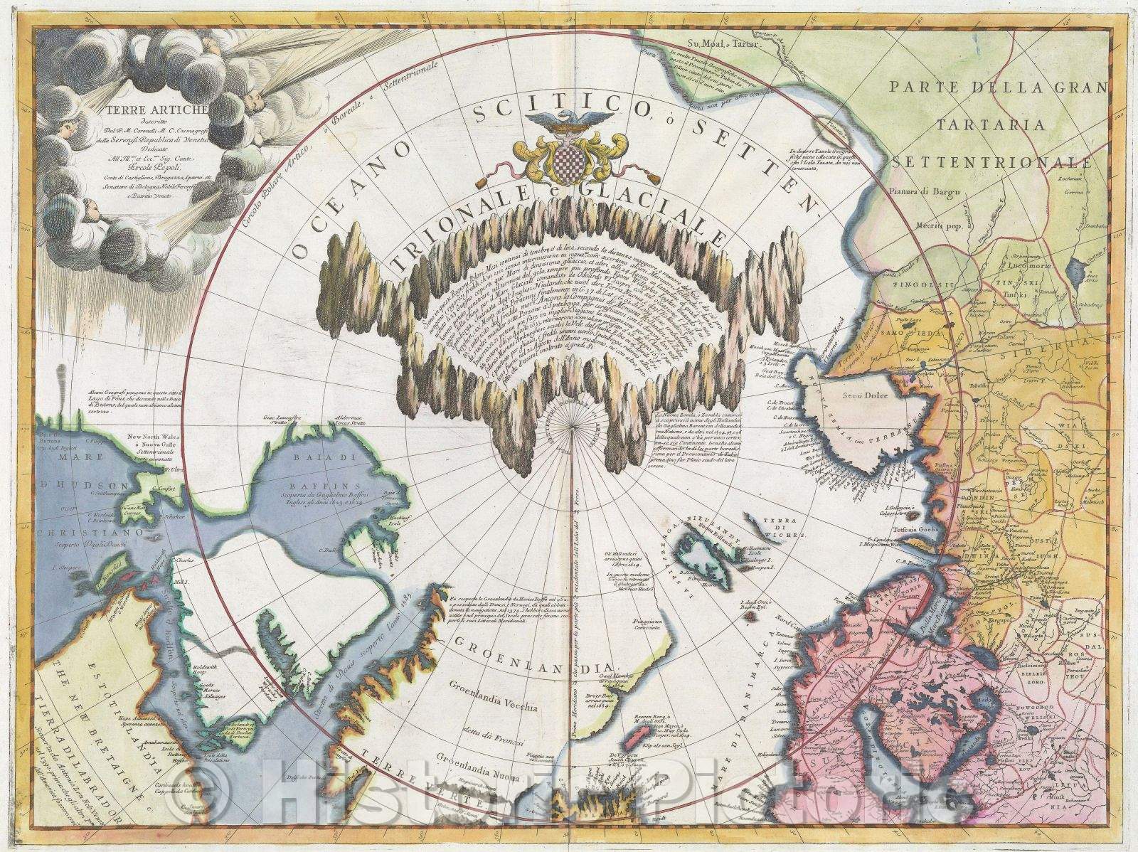 Historic Map : Terre Artiche descritte dal P.M. Coronelli M. C., Cosmografo della Sereniss Republica di Venetia..., c. 1701 , Vintage Wall Art