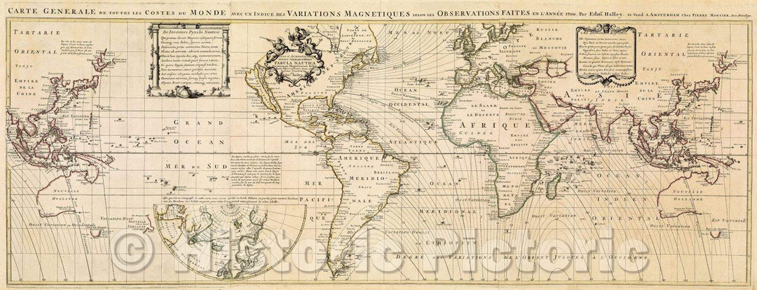 Historic Map : Nova and Accuratissima Totius Terrarum Orbis Tabula Nautica Variationum Magneticarum Index Juxta Observationes Anno. 1700 habitas Constructa per Edm., 1710 , Vintage Wall Art