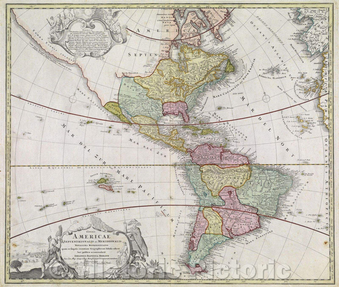 Historic Map : Totius Americae Septentrionalis et Meridionalis Novissima Repraesentatio quam ex Singulis Recentium Geographorum, 1710 , Vintage Wall Art