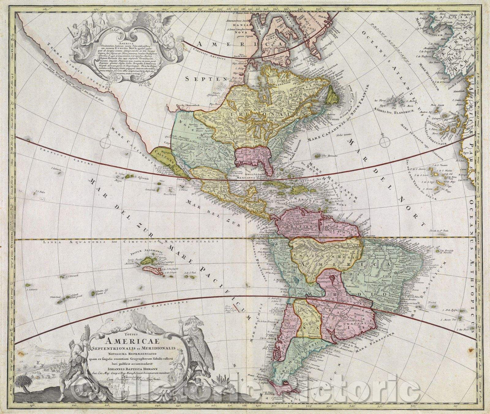 Historic Map : Totius Americae Septentrionalis et Meridionalis Novissima Repraesentatio quam ex Singulis Recentium Geographorum, 1710 , Vintage Wall Art