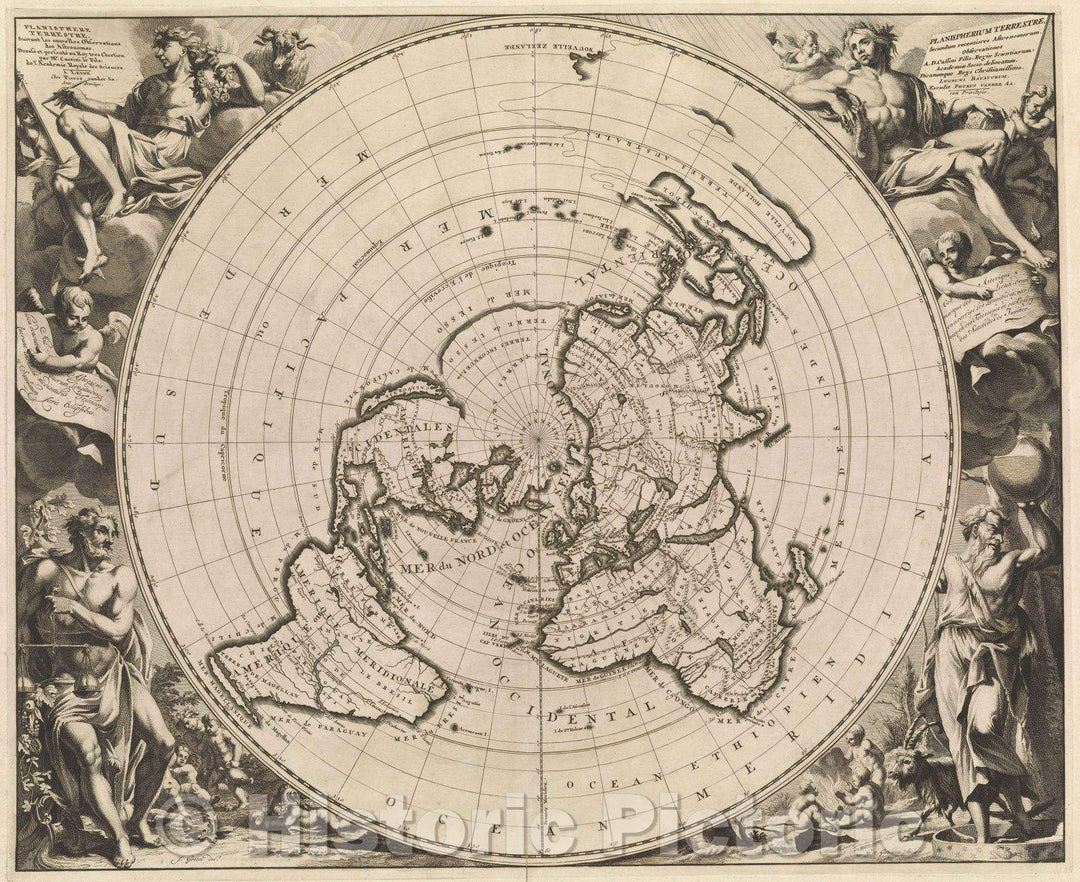 Historic Map : Planisphere Terrestre. Suivant les nouvelles Observations des Astronomes. Dresse et presente au Roy tres Chretien par M.r Cassini le Fils, 1713 , Vintage Wall Art