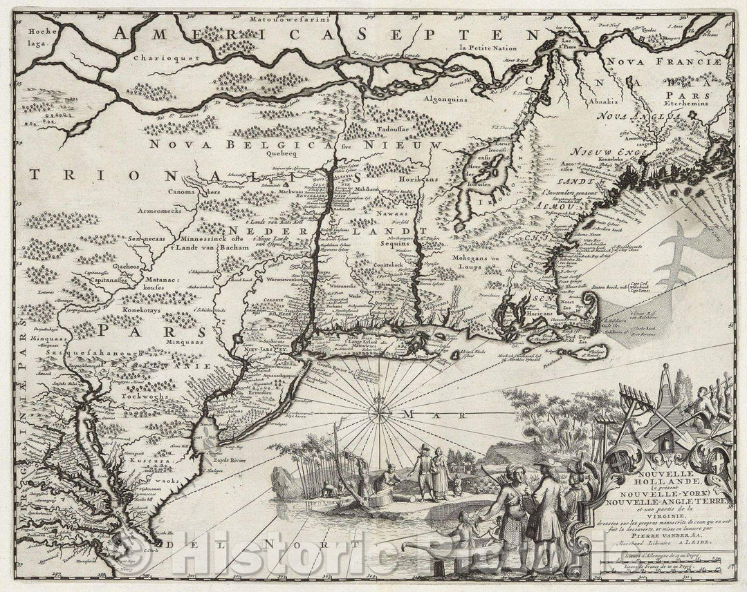 Historic Map : Nouvelle Hollande, (A Present Nouvelle-York) Nouvelle Angleterre, et une partie de la Virginie, 1714 , Vintage Wall Art