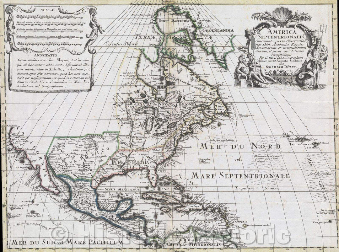 Historic Map : America Septentrionalis, Concinnata Juxta Observationes dnn Academiae Regalis Scientiarumet nunnullorum aliorum et juxta annotationes recentissimas, 1718 , Vintage Wall Art