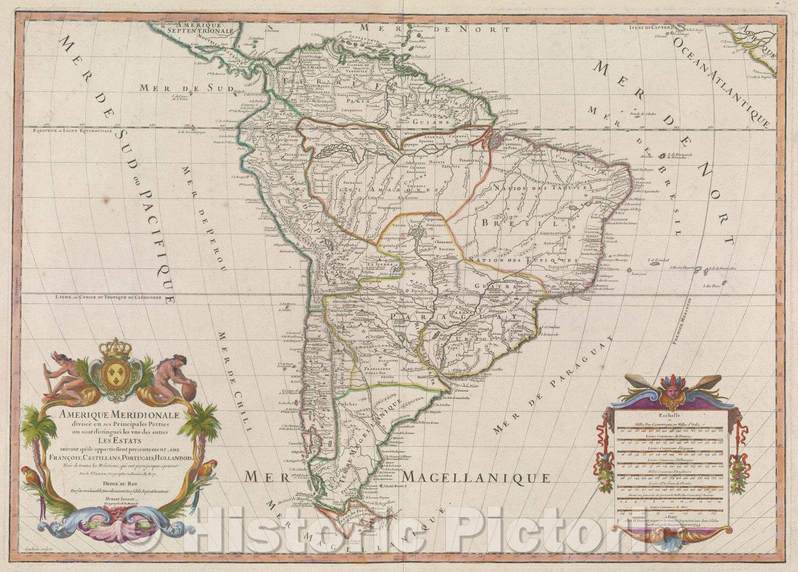 Historic Map : Amerique Meridionale divisee en ses Principales Parties ou son distingues les uns des autres Les Etats suivant qu'ils appartienent presentement, 1719 , Vintage Wall Art