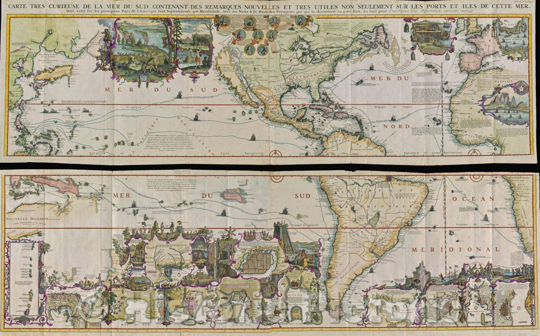 Historic Map : Carte tres curieuse de la mer du sud, contenant des remarques nouvelles et tres utiles non seulement sur les ports et iles de cette mer , 1719 , Vintage Wall Art