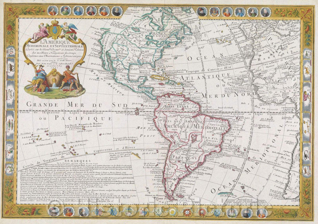 Historic Map : L'Amerique Meridionale et Septentrionale Dressee sur les Nouvles Decouveteser dernieres Relations des meilleurs Navigateurs., 1731 , Vintage Wall Art