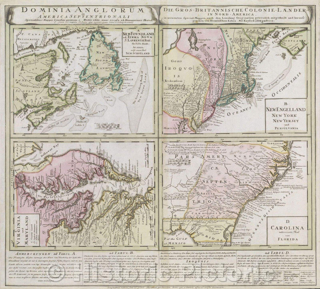 Historic Map : Domina Anglorum in America Septentrionali, 1737 , Vintage Wall Art