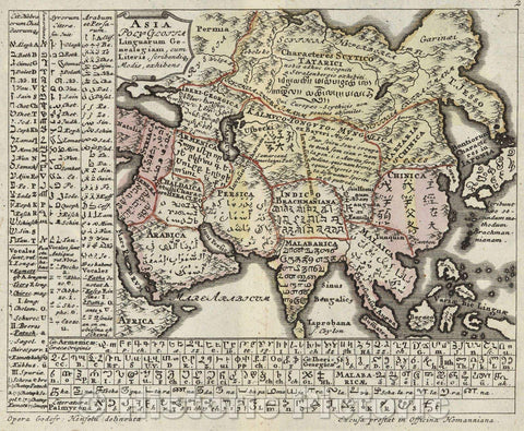 Historic Map : Asia Poly-Glotta Linguarum Genealogiam, cum Literis, scribendique. Modis, exhibens., 1741 , Vintage Wall Art
