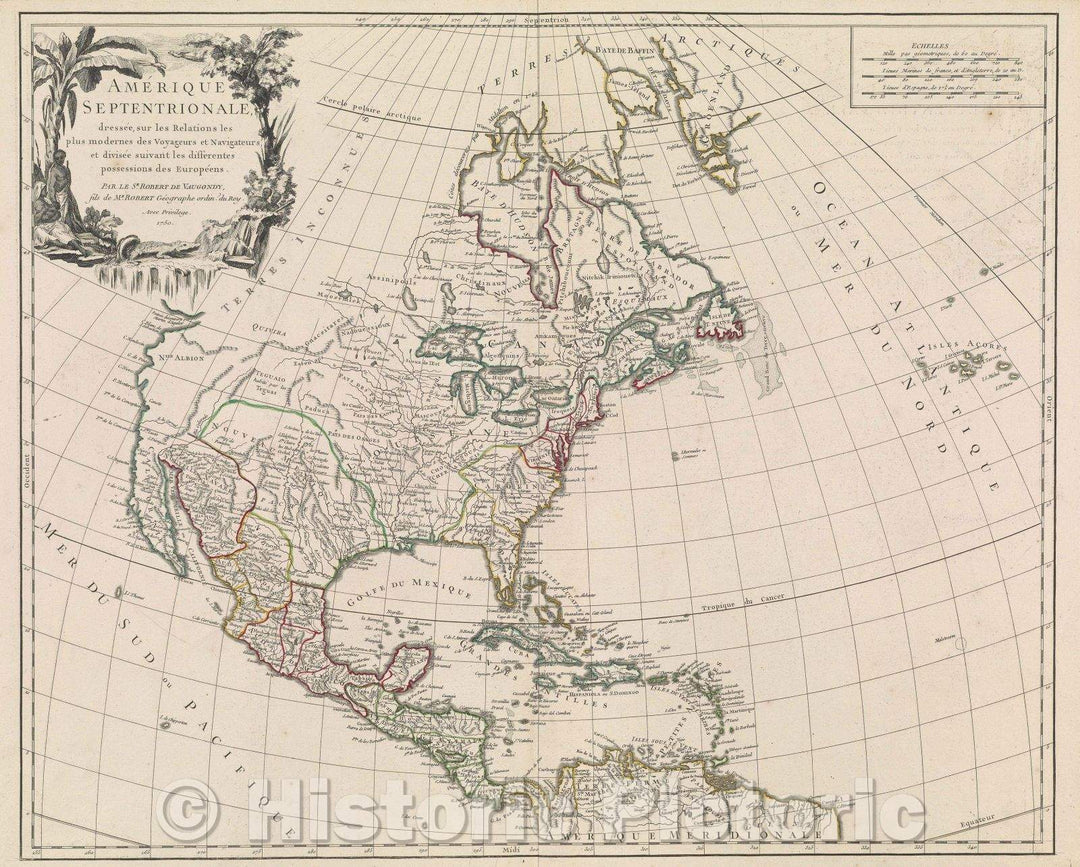 Historic Map : Amerique Septentrionale dressee, sur les Relations les plus modernes des Voyageurs et Navigateurs, et divisee suivant les differentes possessions, 1750 , Vintage Wall Art